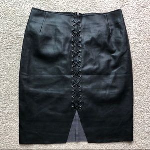 H&M BY NIGHT FAUX LEATHER BLACK TIE Corset Front Slit Pencil Straight SKIRT Sz 8